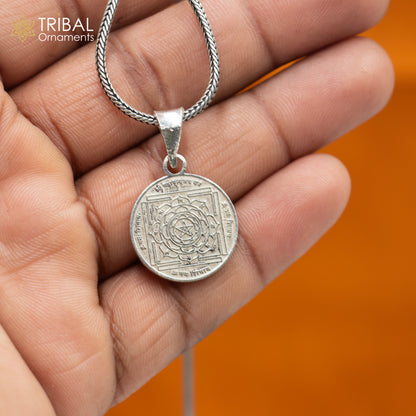 Handmade 925 sterling silver Maha Mrityunjay Yantram pendant with chain, tribal jewelry design by TRIBAL ORNAMENTS.