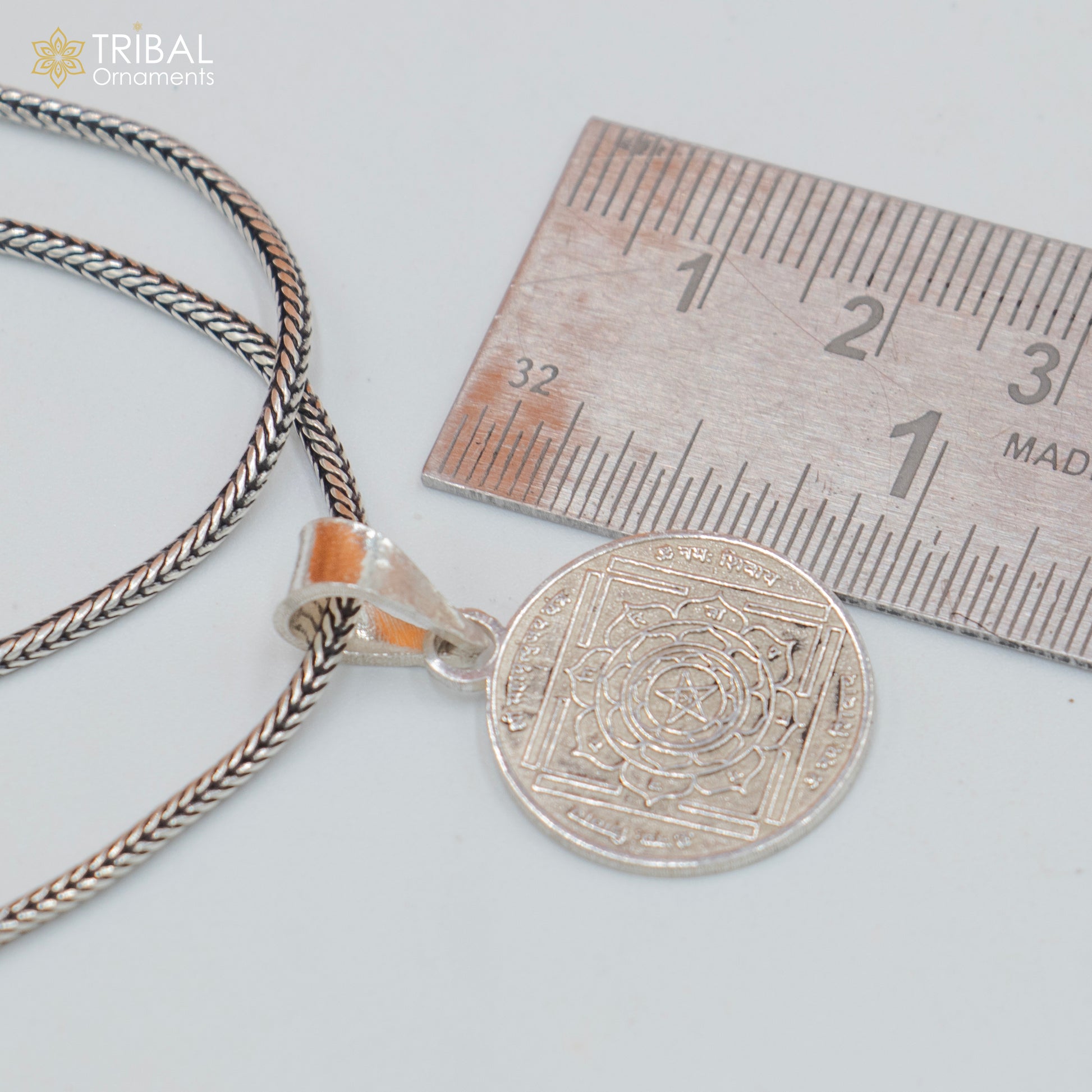 925 sterling silver handmade Maha Mritunjay Yantram Silver Pendant with chain tribal jewellery nsp1039 - TRIBAL ORNAMENTS