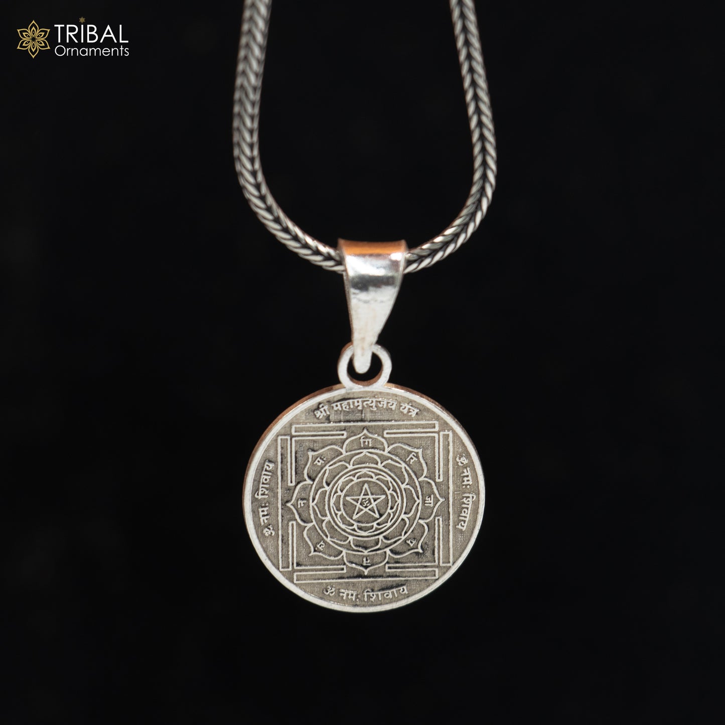 925 sterling silver handmade Maha Mritunjay Yantram Silver Pendant with chain tribal jewellery nsp1039 - TRIBAL ORNAMENTS