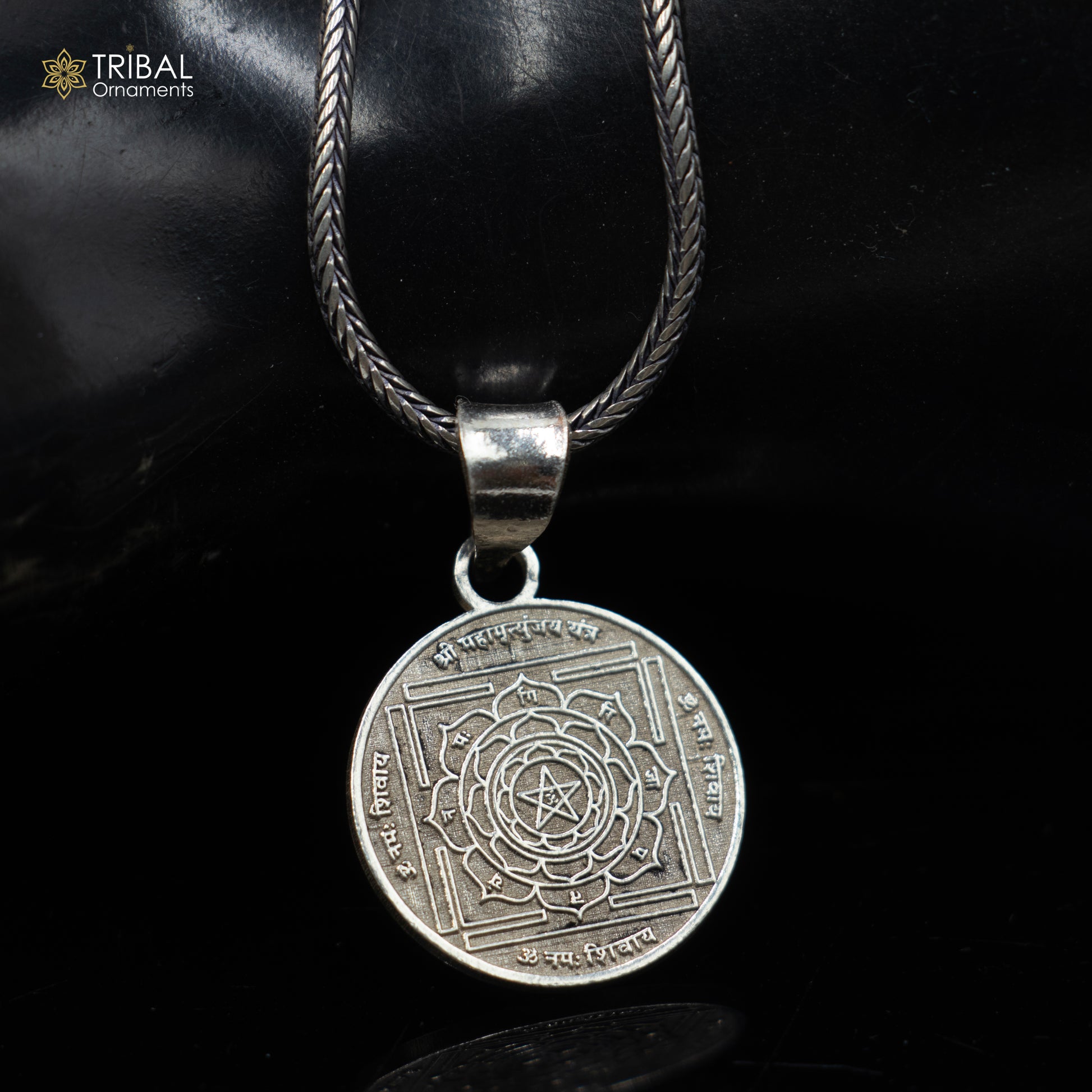 925 sterling silver handmade Maha Mritunjay Yantram Silver Pendant with chain tribal jewellery nsp1039 - TRIBAL ORNAMENTS