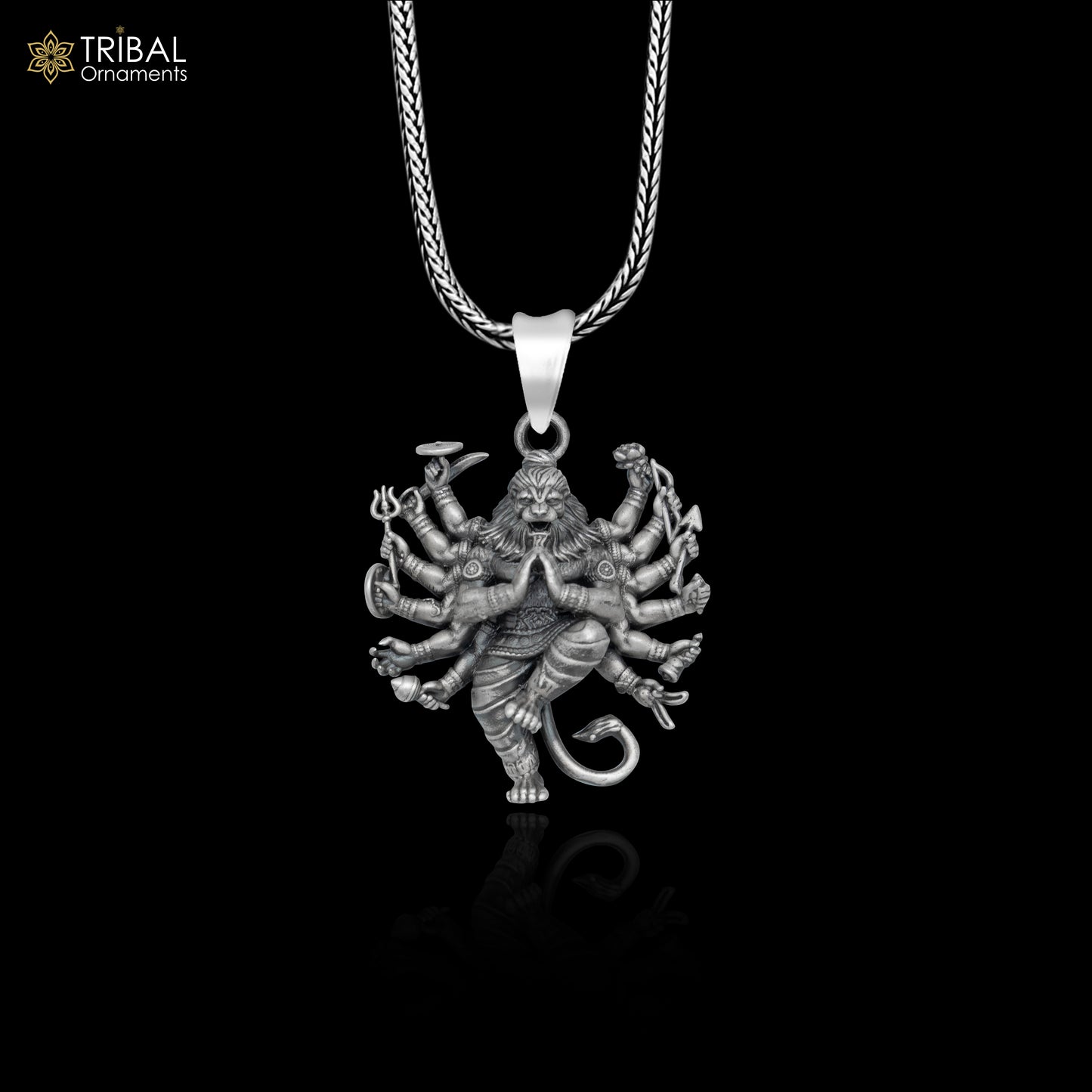 925 sterling silver handmade narasimha Pendant with chain tribal jewellery nsp1005 - TRIBAL ORNAMENTS