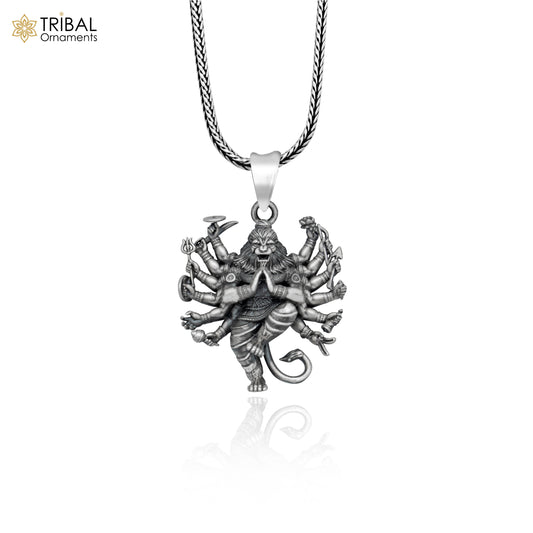 925 sterling silver handmade narasimha Pendant with chain tribal jewellery nsp1005 - TRIBAL ORNAMENTS
