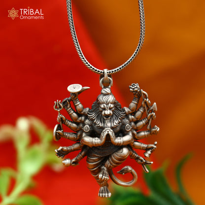 Handmade 925 sterling silver Narasimha pendant with chain, tribal jewelry design by TRIBAL ORNAMENTS