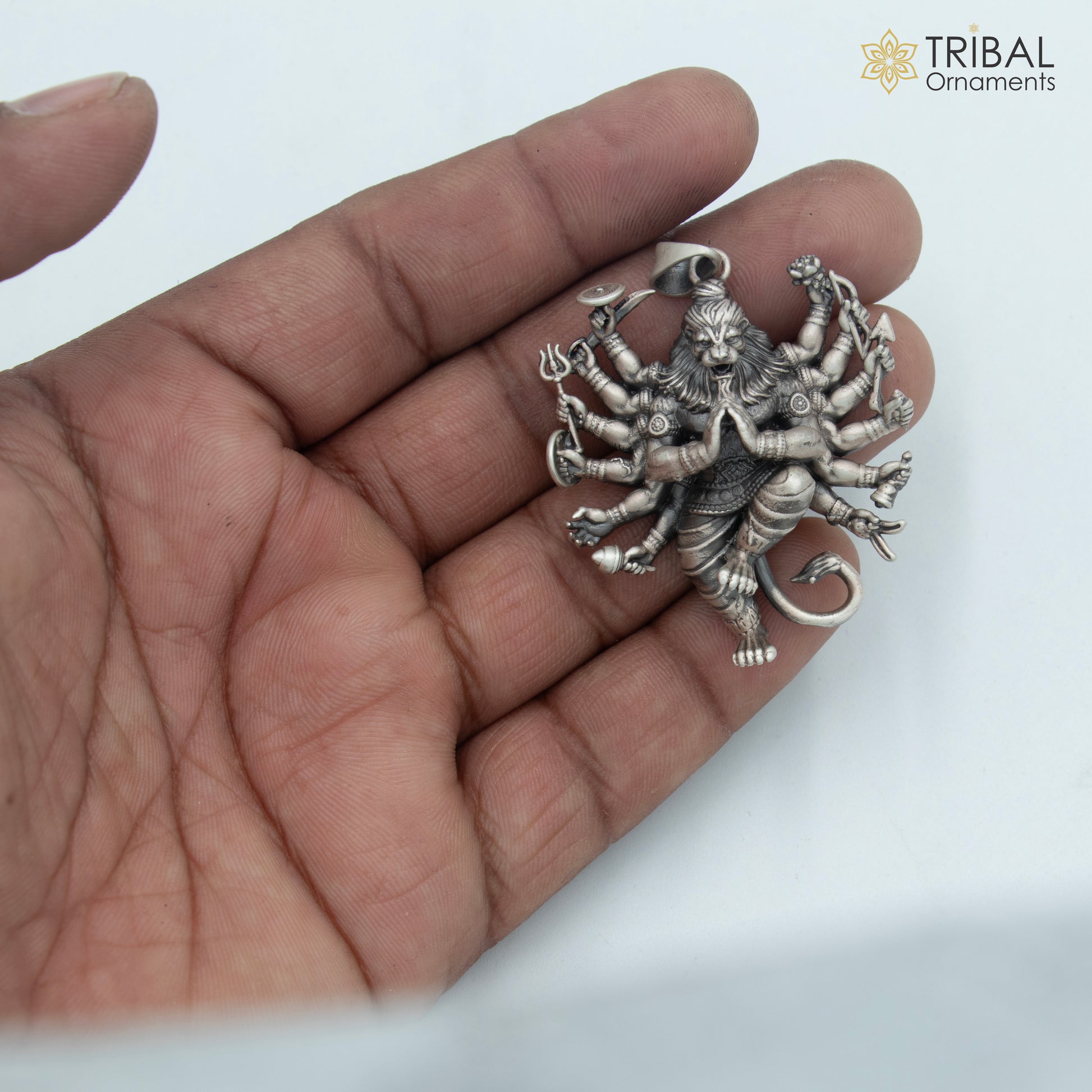 925 sterling silver handmade narasimha Pendant with chain tribal jewellery nsp1005 - TRIBAL ORNAMENTS