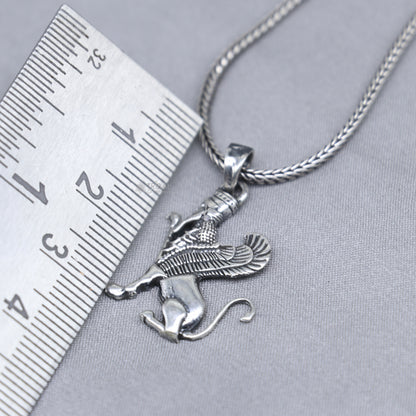 925 Sterling silver Persian winged sphinx pendant with intricate tribal design, handmade by TRIBAL ORNAMENTS.