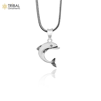 925 sterling silver dolphin fish pendant by TRIBAL ORNAMENTS, featuring a stylish handmade design, perfect for gifting or religious jewelry.