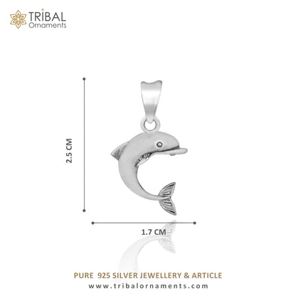 925 sterling silver dolphin fish pendant with intricate handmade design, ideal for gifting or religious jewelry.