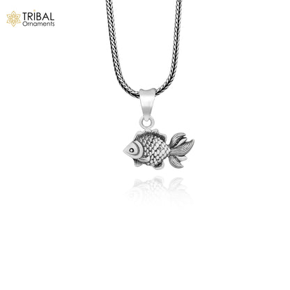 Sterling silver fish pendant with stylish handmade design by TRIBAL ORNAMENTS, perfect for custom jewelry and religious gifting.