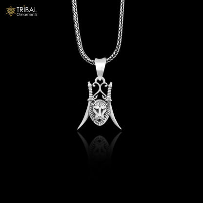 Sterling silver lion face pendant from Tribal Ornaments, stylish handmade hip hop jewelry, detailed tribal-inspired design.
