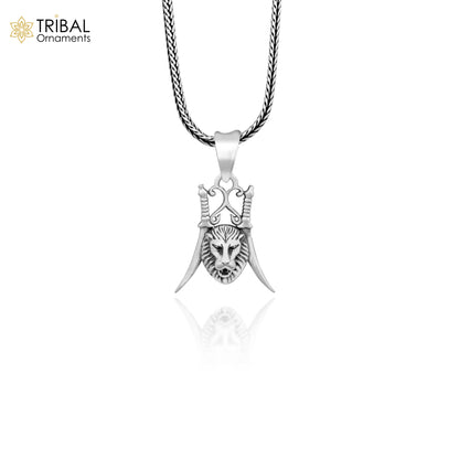 925 silver lion face pendant from TRIBAL ORNAMENTS, stylish handmade hip hop jewelry, detailed small lion head design.