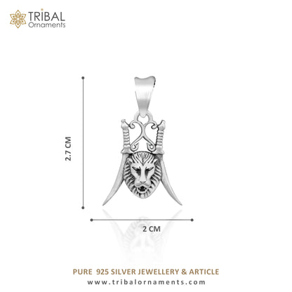 925 sterling silver lion face pendant by TRIBAL ORNAMENTS, handmade stylish hip hop jewelry with intricate lion design.