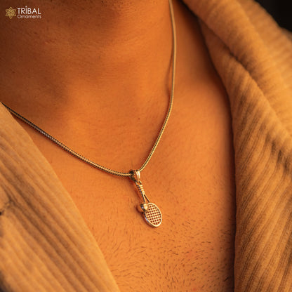 925 sterling silver tennis racket style pendant with handmade tribal design, perfect for custom jewelry and gift-giving.