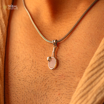 925 sterling silver tennis racket style pendant by TRIBAL ORNAMENTS, handmade with a stylish design, suitable for custom jewelry and gifting