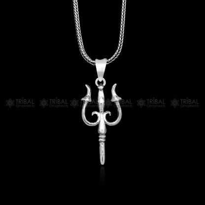 925 Sterling silver handmade Trishul pendant featuring intricate tribal design, crafted by TRIBAL ORNAMENTS.