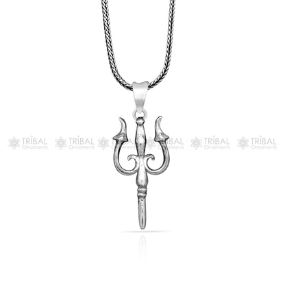 Handmade 925 sterling silver Trishul (trident) pendant by Tribal Ornaments featuring intricate tribal design.