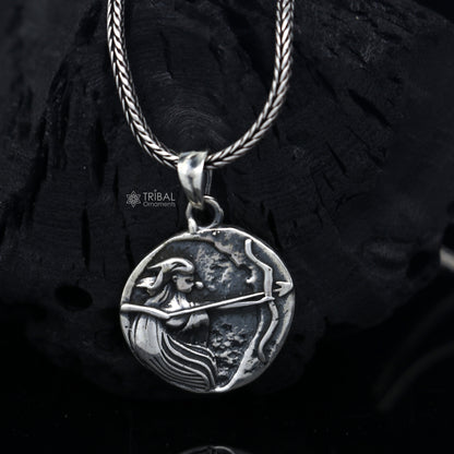 925 Sterling silver Artemis charm pendant with unique handmade tribal design by TRIBAL ORNAMENTS.