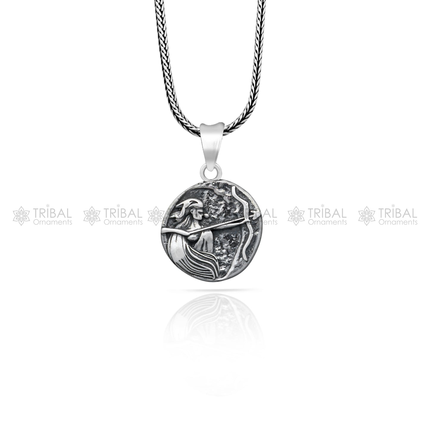 Handmade 925 Sterling silver Artemis charm pendant with unique tribal design by TRIBAL ORNAMENTS.