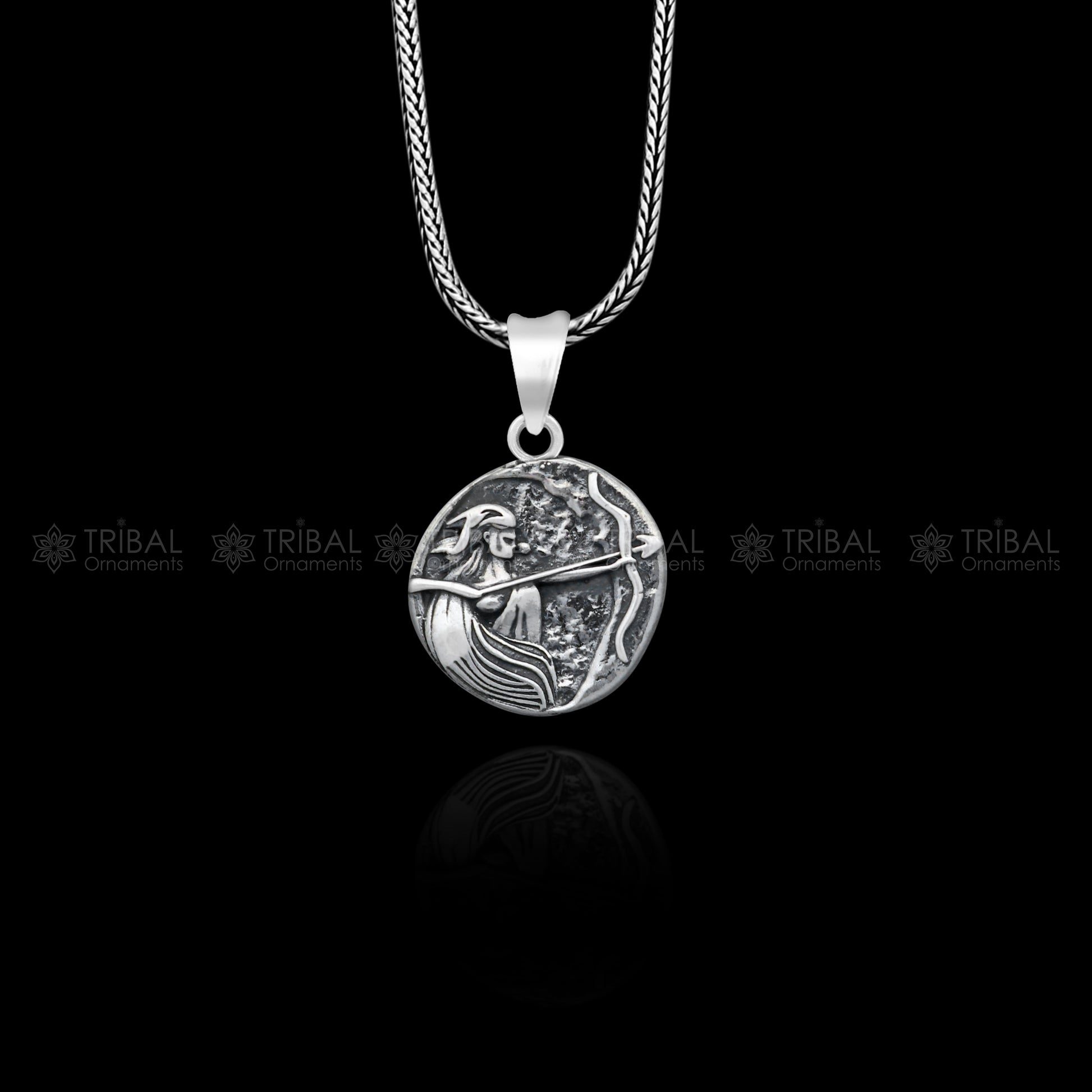 925 Sterling silver handmade Artemis charm pendant from TRIBAL ORNAMENTS featuring a unique tribal design.