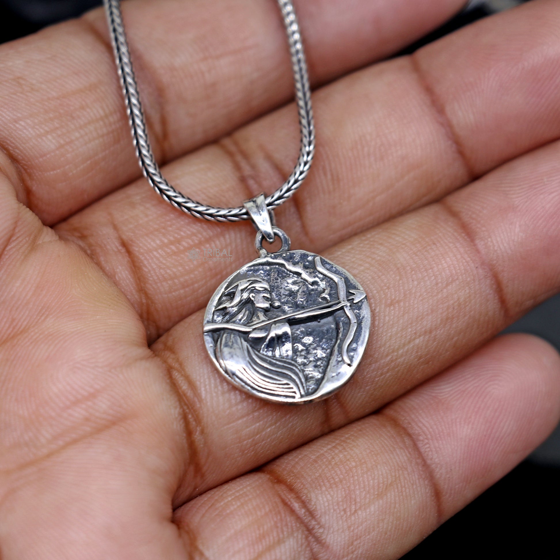 925 Sterling silver handmade Artemis charm pendant with unique tribal design, crafted by TRIBAL ORNAMENTS.