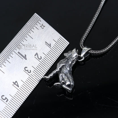 Handmade 925 sterling silver bad wolf pendant with unique tribal design by TRIBAL ORNAMENTS.