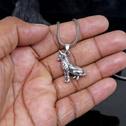 Handmade 925 Sterling silver Bad Wolf pendant with unique tribal design, crafted by TRIBAL ORNAMENTS.