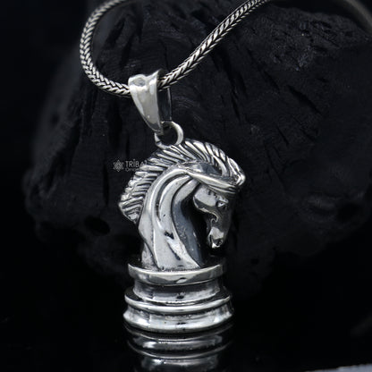 925 Sterling silver horse pendant with unique tribal design, handmade by Tribal Ornaments.