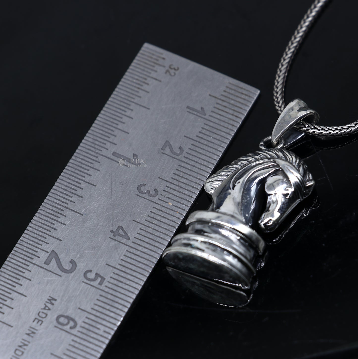 925 Sterling silver horse pendant with unique tribal design, handmade by TRIBAL ORNAMENTS, featuring intricate craftsmanship.