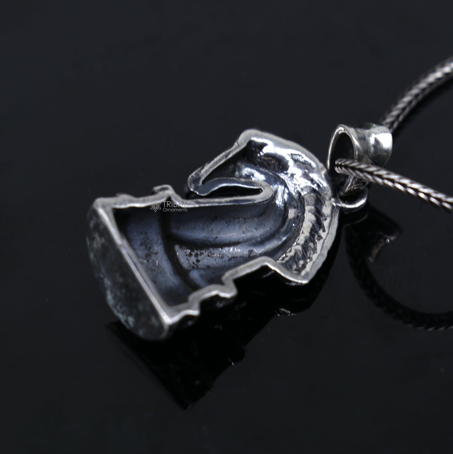 925 Sterling silver horse pendant with unique tribal design, handmade by Tribal Ornaments.