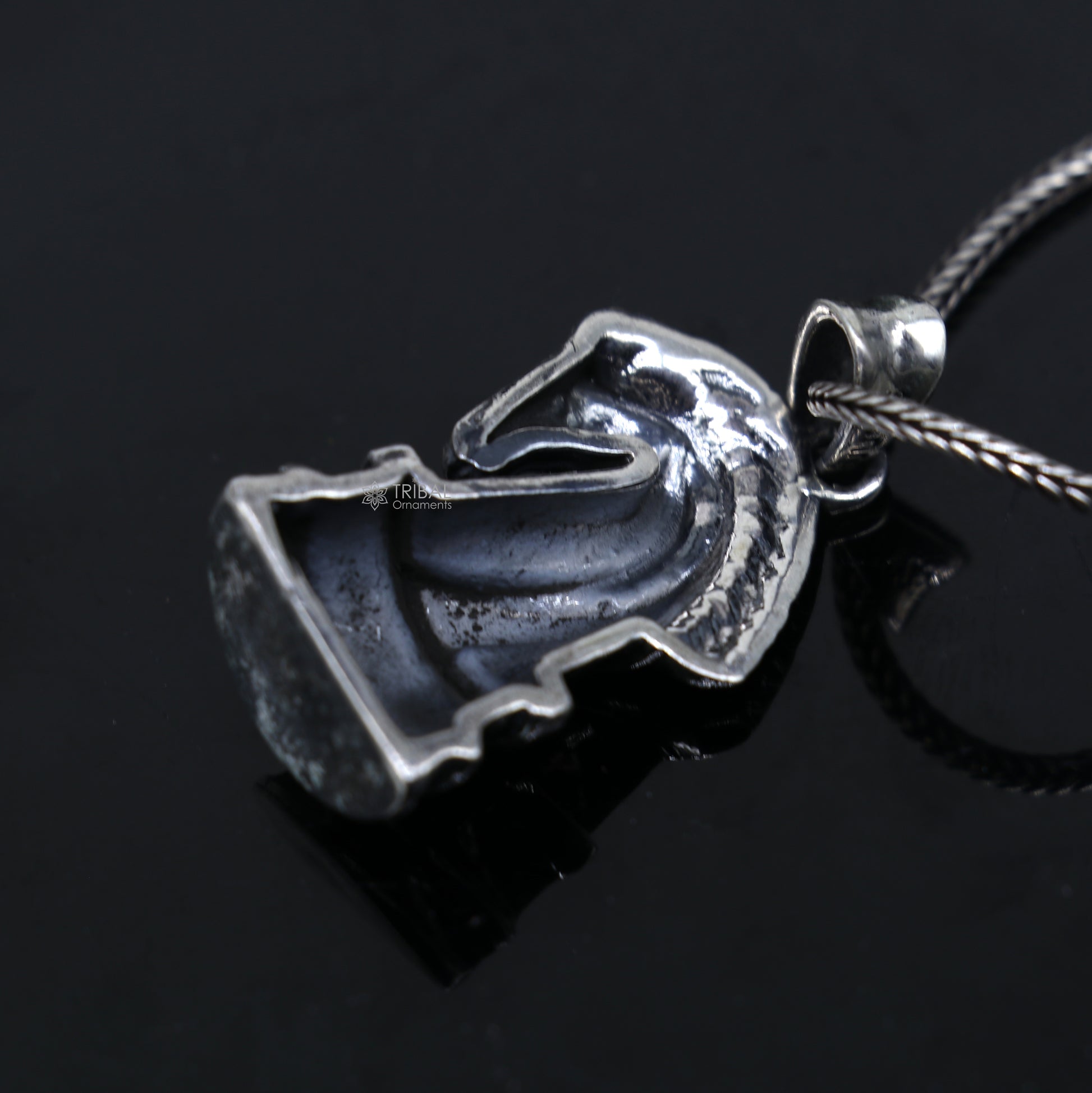 925 Sterling silver horse pendant with unique tribal design, handmade by Tribal Ornaments.