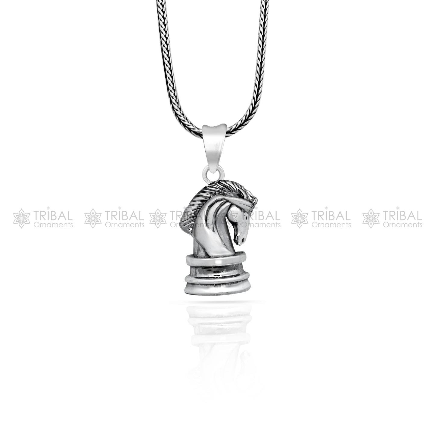 925 Sterling silver horse pendant with unique tribal design, handmade jewelry from TRIBAL ORNAMENTS.