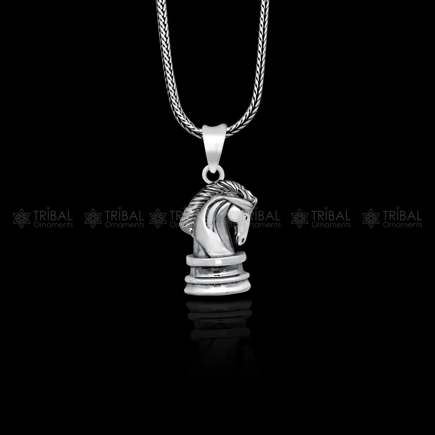 925 Sterling silver horse pendant with unique tribal design, handmade by TRIBAL ORNAMENTS.
