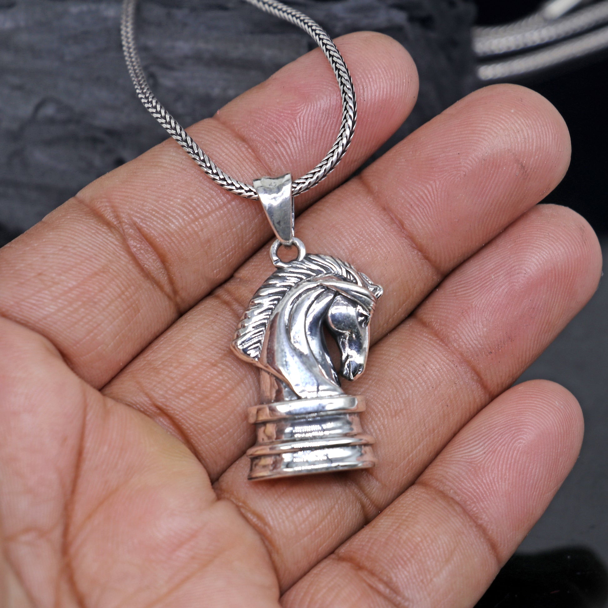 925 Sterling silver horse pendant with unique tribal design, handmade by Tribal Ornaments.