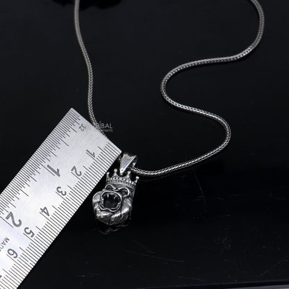 925 Sterling silver handmade King Kong pendant with unique tribal design by TRIBAL ORNAMENTS, detailed tribal jewelry accessory.