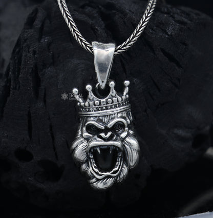 925 Sterling silver handmade King Kong pendant with unique tribal design, crafted by TRIBAL ORNAMENTS.