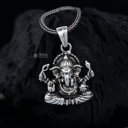 925 Sterling silver Lord Ganesha pendant with unique tribal design, handmade by TRIBAL ORNAMENTS.