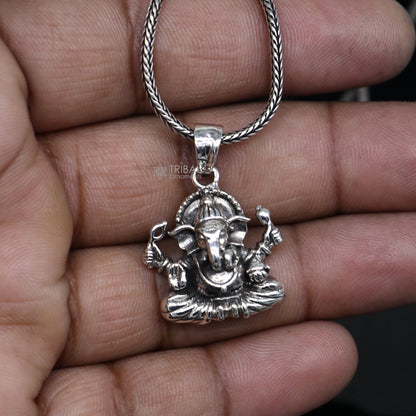 925 Sterling silver Lord Ganesha pendant with unique tribal design, handmade by TRIBAL ORNAMENTS.