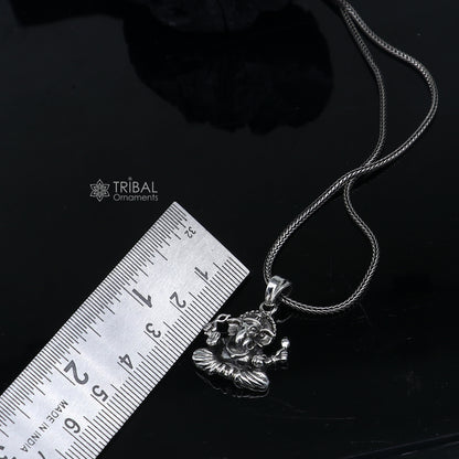 925 Sterling silver Lord Ganesha pendant with unique tribal design, handmade by TRIBAL ORNAMENTS.
