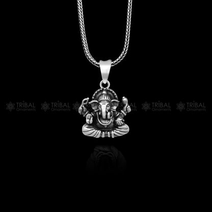925 Sterling silver Lord Ganesha pendant with unique tribal design, handmade by TRIBAL ORNAMENTS.