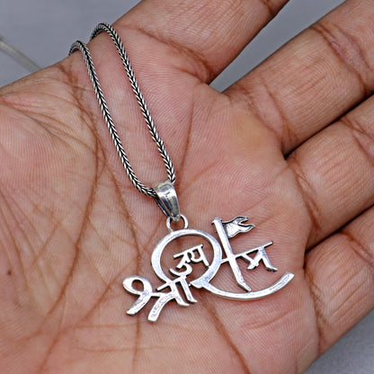 925 Sterling silver handmade Lord Jai Shree Ram pendant with unique design, crafted by TRIBAL ORNAMENTS.