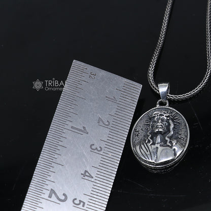 Handmade 925 sterling silver men's Jesus pendant with unique tribal design by TRIBAL ORNAMENTS