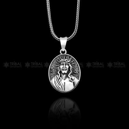 Handmade 925 sterling silver men's Jesus pendant with a unique tribal design by TRIBAL ORNAMENTS.