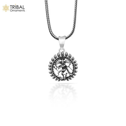 Sterling silver Natraj pendant with unique handmade tribal design, crafted by Tribal Ornaments.