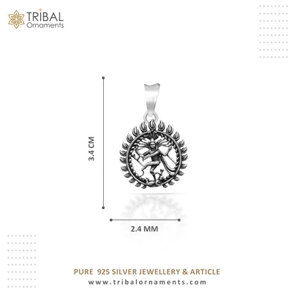 925 Sterling silver Natraj pendant with intricate handmade tribal design, crafted by Tribal Ornaments.