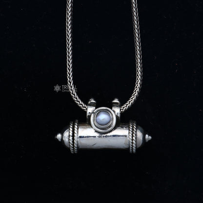 925 Sterling silver customized amulet pendant with handmade vintage design, mantra box, and silver Tabiz from TRIBAL ORNAMENTS.