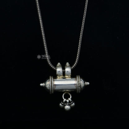 Handmade 925 Sterling silver tribal amulet pendant with customized design and mantra box, vintage-style silver Tabiz by TRIBAL ORNAMENTS.