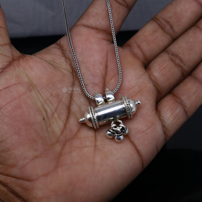 925 Sterling silver tribal amulet pendant with customized design and mantra box, handmade vintage silver Tabiz by Tribal Ornaments.