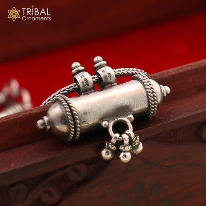 925 Sterling silver tribal amulet pendant with customized vintage design and mantra box, handcrafted by TRIBAL ORNAMENTS.