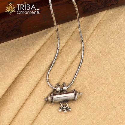 925 Sterling silver tribal amulet pendant with handmade vintage design, includes box and mantra container, by TRIBAL ORNAMENTS.