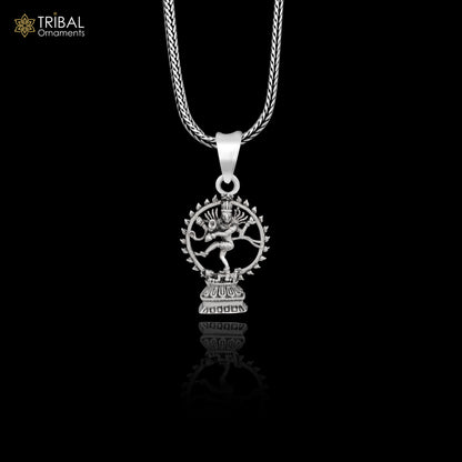 Sterling silver Shiva Nataraaj pendant by TRIBAL ORNAMENTS, unisex handmade jewelry featuring a vintage idol design.
