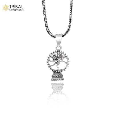 Sterling silver Shiva Nataraaj pendant by Tribal Ornaments, handcrafted vintage unisex jewelry with detailed idol design.
